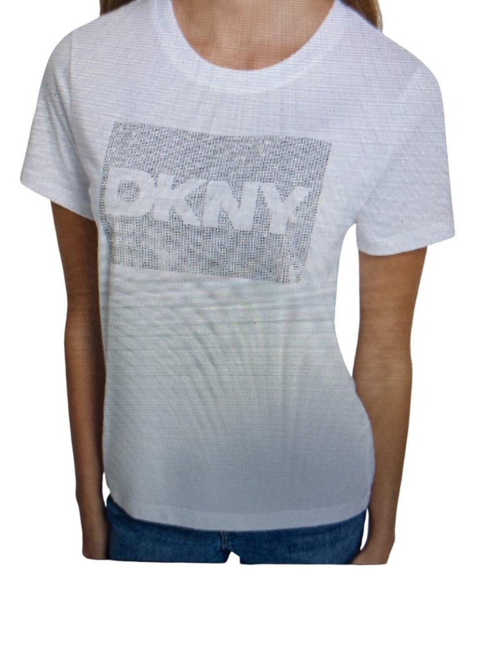 DKNY Box  White Rhinestone Logo Tee  2 Short Sleeve Varies  NWT